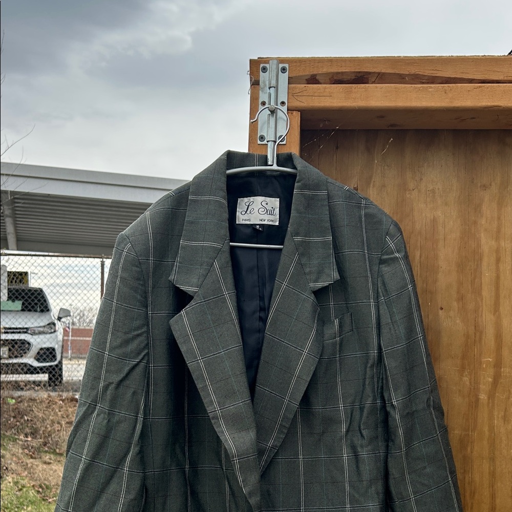 Le Suit Olive Green Windowpane Blazer